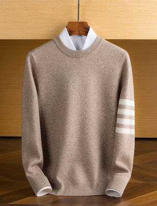 Men’s Lambswool Sleeve-Stripe Sweater in Beige