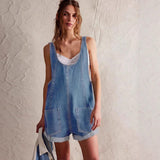 Billie | Women's Denim Overall Short Romper Sleeveless