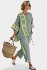 Paloma | Women's  Contrast Trim Top Wide Leg Pants Set