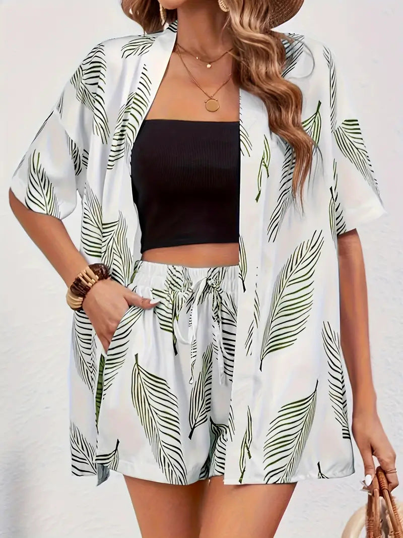 Sunny | Women's 2 Piece Printed Kimono Cardigan and Shorts Set