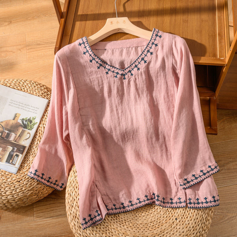 Mary™ | Embroidered V-Neck Blouse