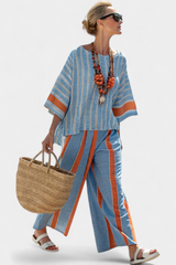 Marina | Women's Striped Top Wide Leg Pants Two-Piece Set