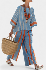 Marina | Women's Striped Top Wide Leg Pants Two-Piece Set