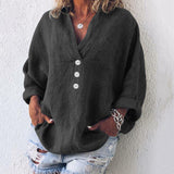 Maeve | Women's Oversized Linen V-Neck Pullover Top Long Sleeve Casual Blouse