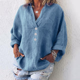 Maeve | Women's Oversized Linen V-Neck Pullover Top Long Sleeve Casual Blouse