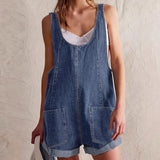 Billie | Women's Denim Overall Short Romper Sleeveless