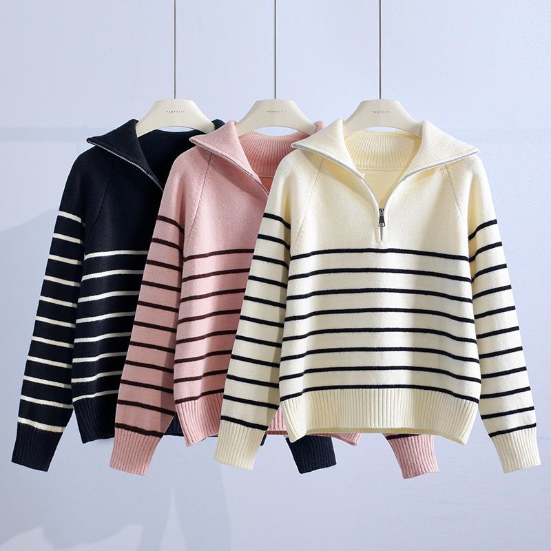 Women’s Cotton Striped Half-Zip Sweater