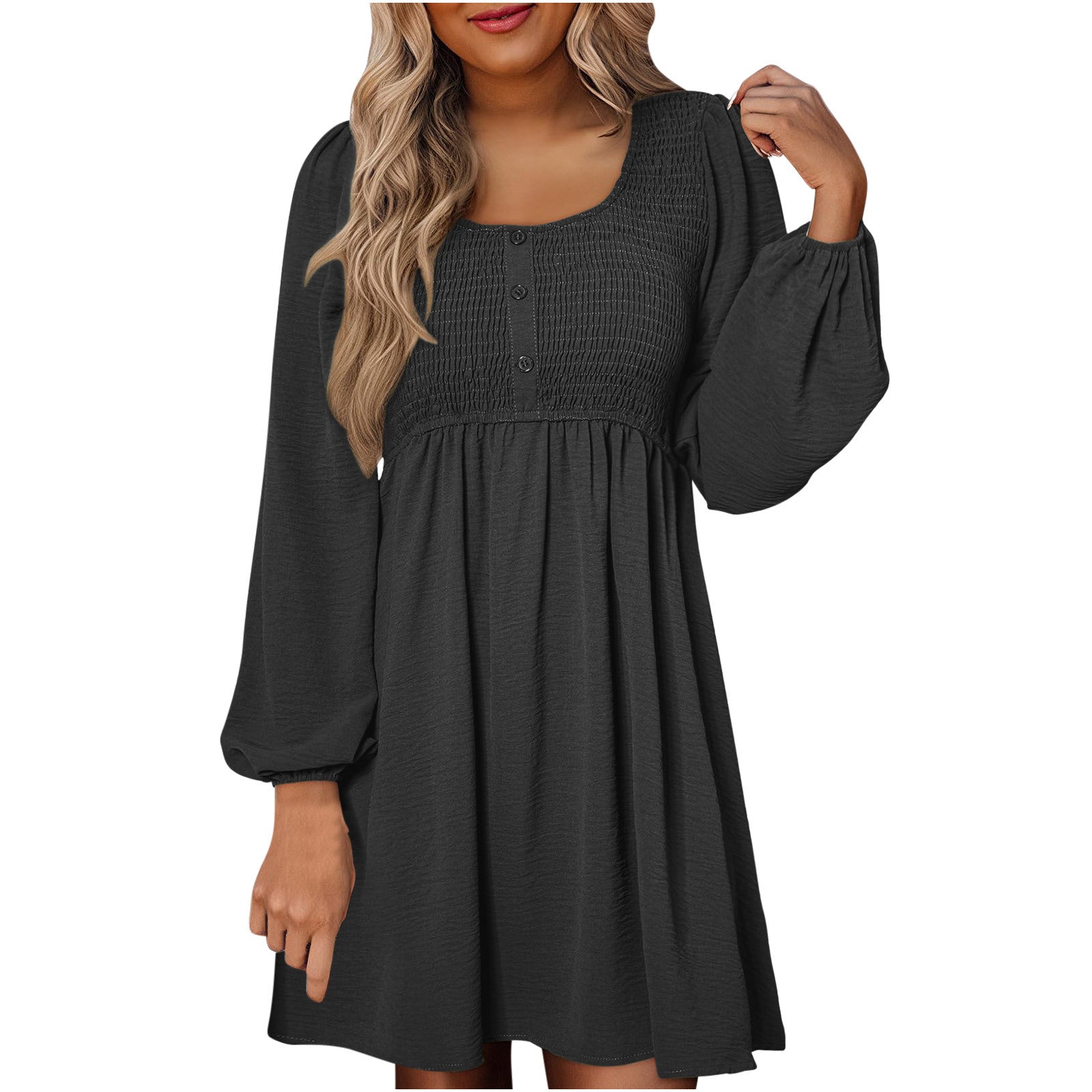 Penny | Women's Smocked Square Neck Puff Sleeve A-Line Mini Dress