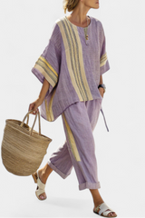 Paloma | Women's  Contrast Trim Top Wide Leg Pants Set