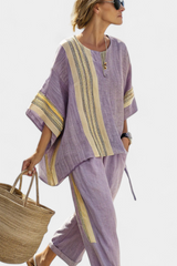 Paloma | Women's  Contrast Trim Top Wide Leg Pants Set