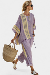 Paloma | Women's  Contrast Trim Top Wide Leg Pants Set
