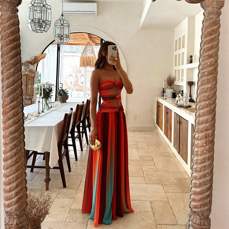 Aziza | Hollow Out Tie-Dye Gradient Long Dress