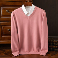 Men’s Cashmere-Blend V-Neck Sweater in Pink