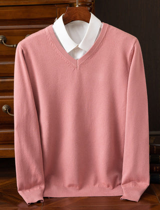 Men’s Cashmere-Blend V-Neck Sweater in Pink
