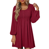 Penny | Women's Smocked Square Neck Puff Sleeve A-Line Mini Dress