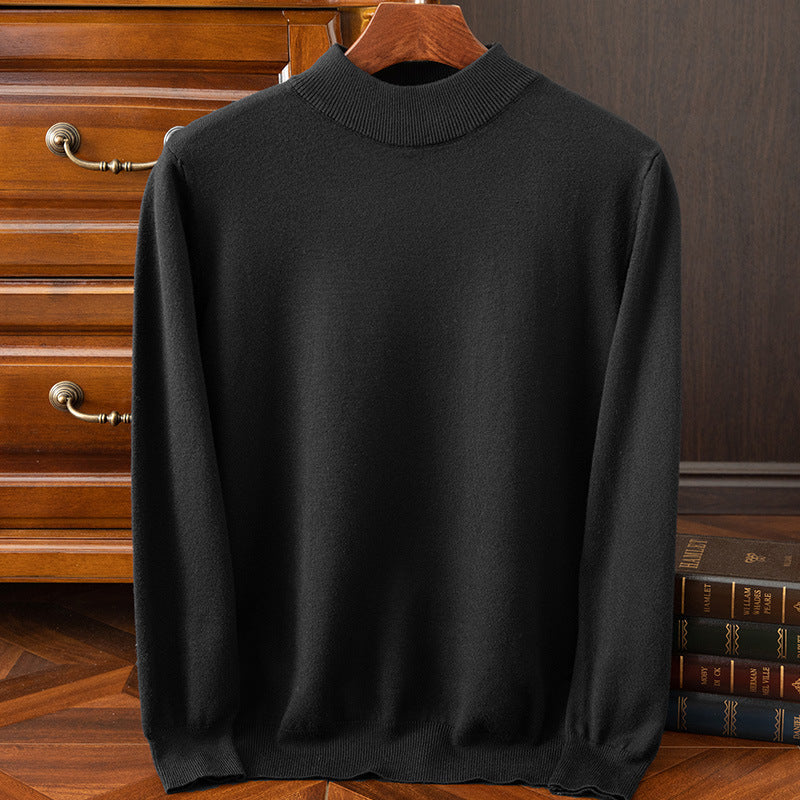 Men’s Drop-Shoulder Mock-Neck Sweater in Black