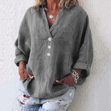 Maeve | Women's Oversized Linen V-Neck Pullover Top Long Sleeve Casual Blouse