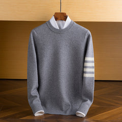 Men’s Lambswool Sleeve-Stripe Sweater in Gray