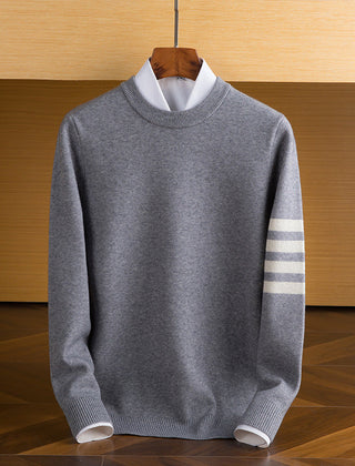 Men’s Lambswool Sleeve-Stripe Sweater in Gray