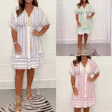 Gail | Women's Boho Print Midi Dress V-Neck Short Sleeve Tiered Summer Dress