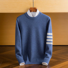 Men’s Lambswool Sleeve-Stripe Sweater in Blue