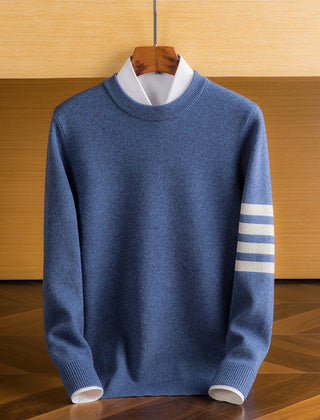 Men’s Lambswool Sleeve-Stripe Sweater in Blue