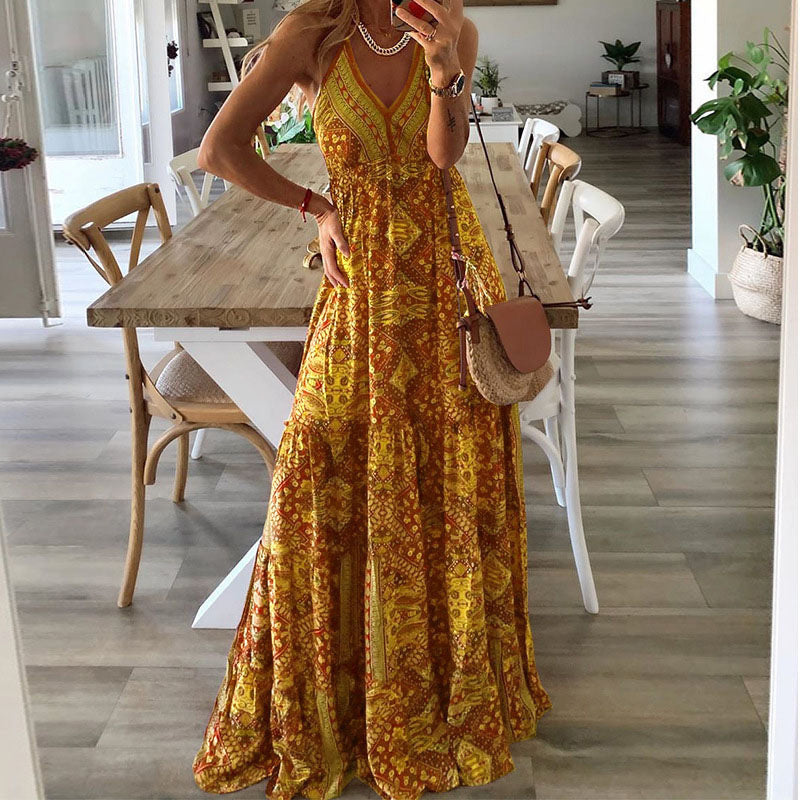 Wren | Boho Spaghetti Strap V-Neck Maxi Dress