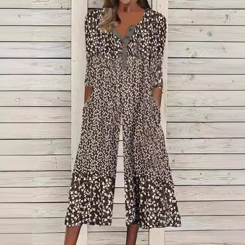 Wren | Women's Printed V-Neck Short Sleeve Jumpsuit Wide Leg