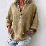 Maeve | Women's Oversized Linen V-Neck Pullover Top Long Sleeve Casual Blouse