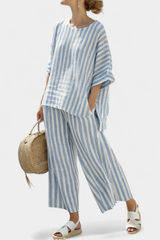 Sorrento | Women's Striped Linen Top Wide Leg Pants Set