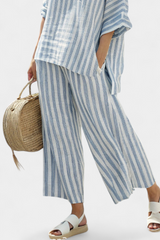 Sorrento | Women's Striped Linen Top Wide Leg Pants Set