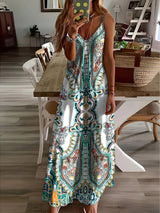Maya | Women's Mandala Print V-Neck Spaghetti Strap Maxi Dress