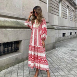 Margot | Women's V-Neck Puff Sleeve Boho Floral Maxi Dress