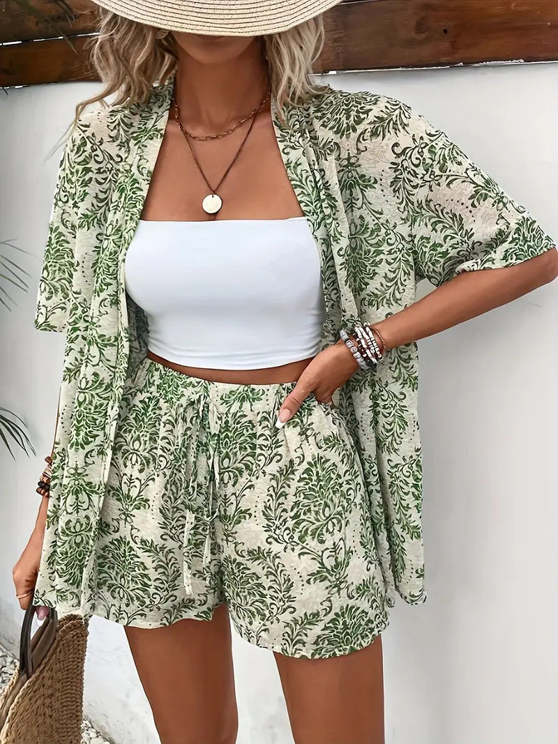 Sunny | Women's 2 Piece Printed Kimono Cardigan and Shorts Set