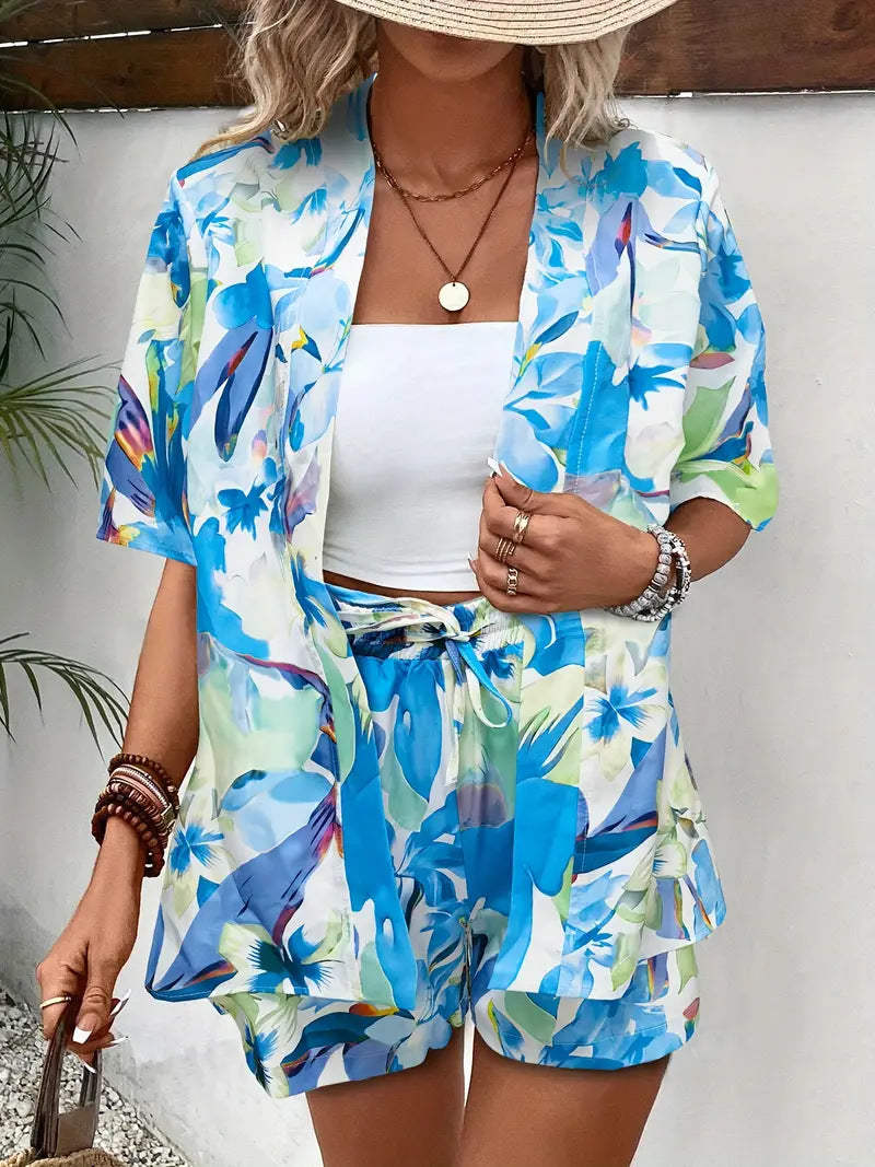 Sunny | Women's 2 Piece Printed Kimono Cardigan and Shorts Set