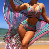 Zara | Women's 3-Piece Tribal Print Bikini Set with Kimono Cover-Up