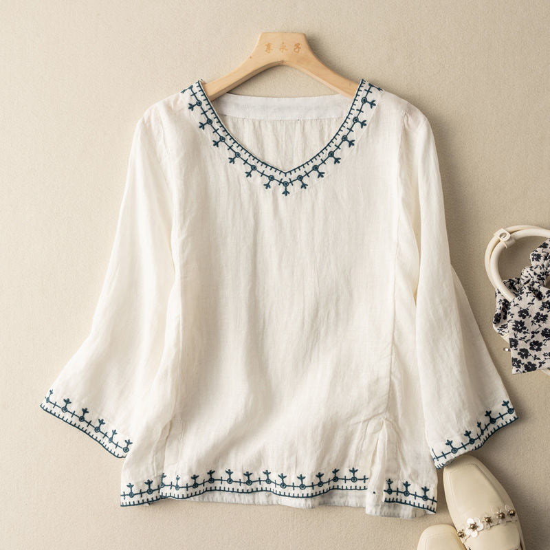 Mary™ | Embroidered V-Neck Blouse