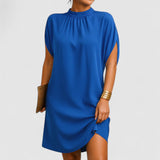 Iris | Women's Mock Neck Shoulder Cutout Dress Short Sleeve