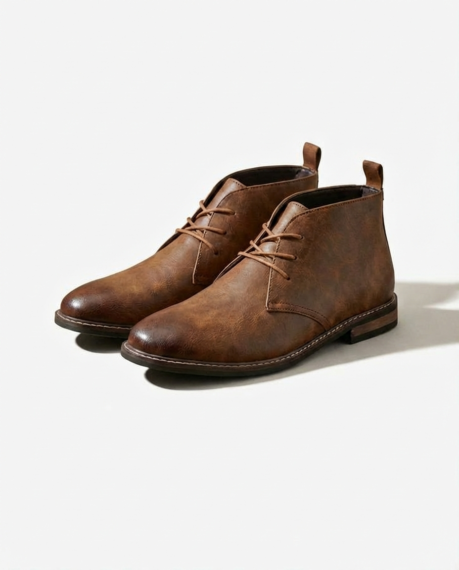 Men’s Leather Welt-Detail Chukka Boots in Dark Brown