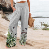 Bella | Women's Wide-Leg Floral Border Print Trousers with Smocked Waist