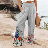 Bella | Women's Wide-Leg Floral Border Print Trousers with Smocked Waist