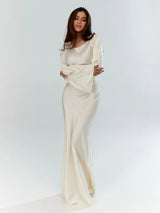 Pharia | Women's Long Sleeve Satin Cowl Neck Maxi Dress