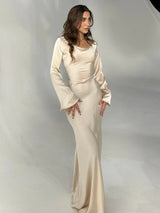 Pharia | Women's Long Sleeve Satin Cowl Neck Maxi Dress