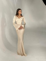 Pharia | Women's Long Sleeve Satin Cowl Neck Maxi Dress