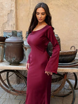 Pharia | Women's Long Sleeve Satin Cowl Neck Maxi Dress
