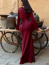 Pharia | Women's Long Sleeve Satin Cowl Neck Maxi Dress
