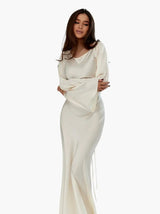 Pharia | Women's Long Sleeve Satin Cowl Neck Maxi Dress