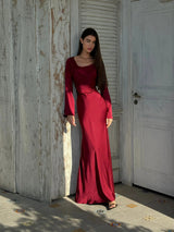 Pharia | Women's Long Sleeve Satin Cowl Neck Maxi Dress