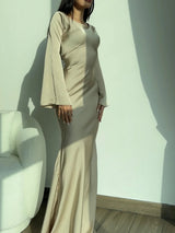Pharia | Women's Long Sleeve Satin Cowl Neck Maxi Dress