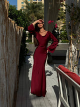 Pharia | Women's Long Sleeve Satin Cowl Neck Maxi Dress